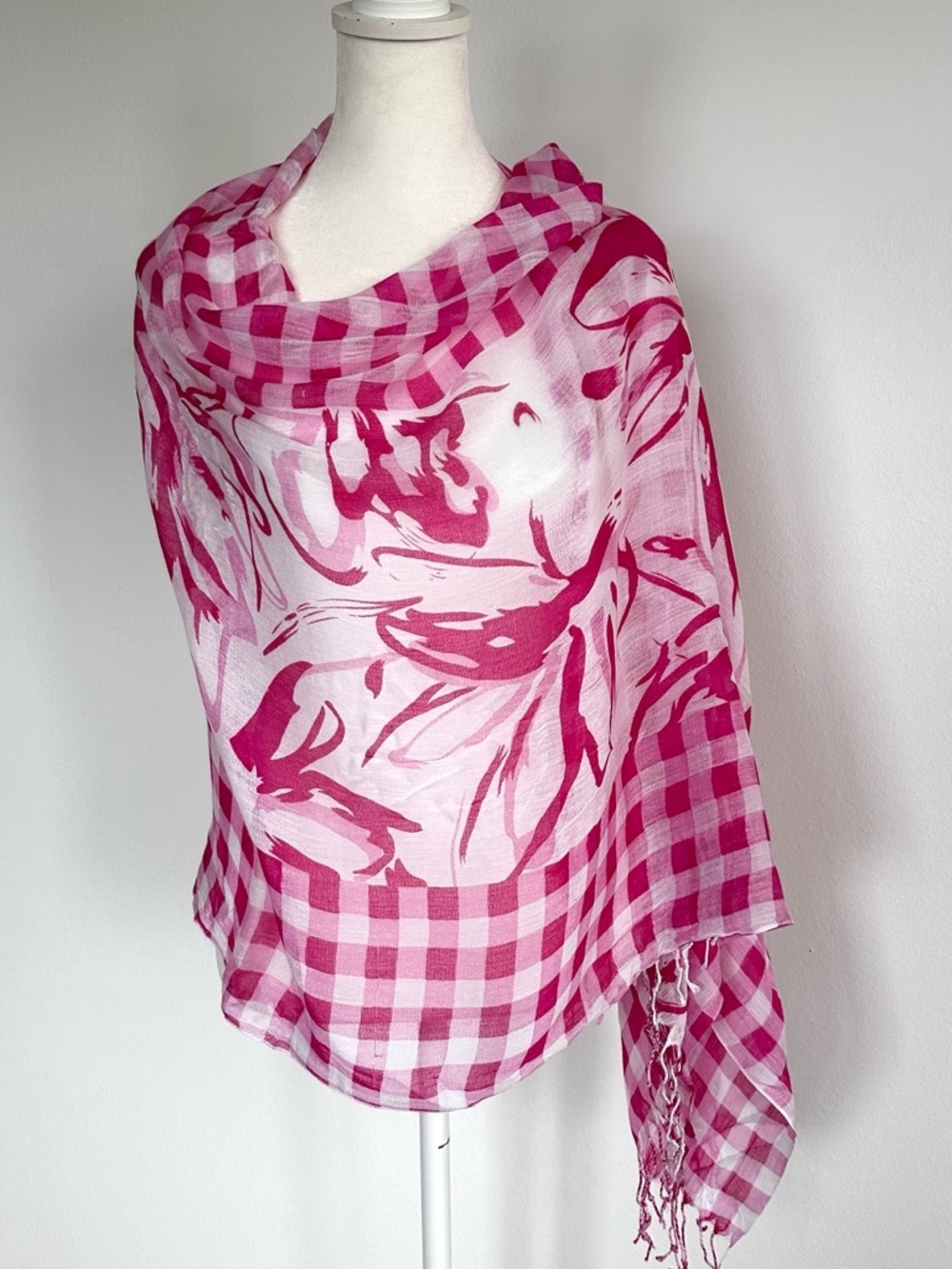 Preppy pink and white checkered lightweight pashmina shawl sarong